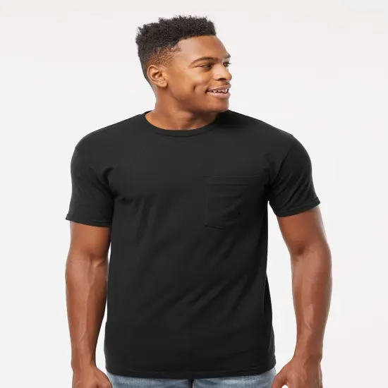 Tultex&reg; Heavyweight Jersey Pocket Crewneck Short Sleeve T-Shirt Black {3}