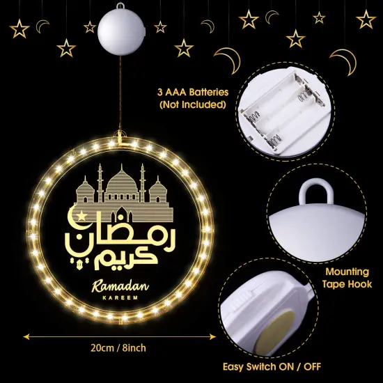 3D Eid Ramadan Lights, Moon and Star Castle Islam Eid Mubarak Decorations, Ramadan Decorations for Home Indoor, Islam Fairy Window Lights Wall Bedroom Party Decor(Castle Style) {4}