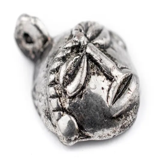 The Bead Chest Round African Silver Mask Pendant (21x27mm): Genuine West African Mask Design for DIY Jewelry & Necklaces {3}