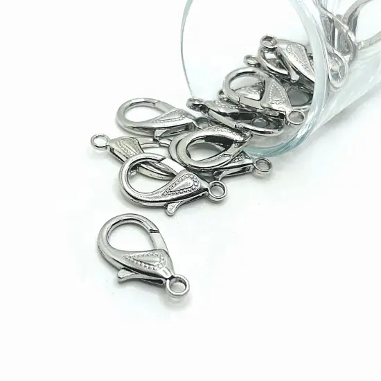 4, 20 or 50 Pieces: 16 x 31 mm Silver Plated Decorative Lobster Clasps {1}