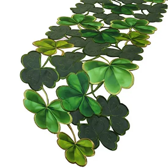 Embroidered Irish Clover Table Runner for St. Patrick&rsquo;s Day, Spring Decorations (14 x 34 inches) {3}