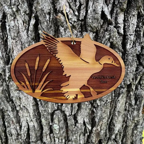 Flying Duck Worlds Best Son - Cedar Ornament {3}