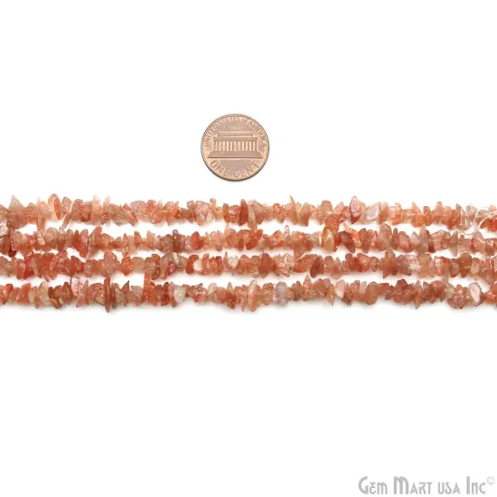 Sunstone Chip Beads, 34 Inch, Natural Chip Strands, Drilled Strung Nugget Beads, 3-7mm, Polished, GemMartUSA (CHSN-70001) {2}