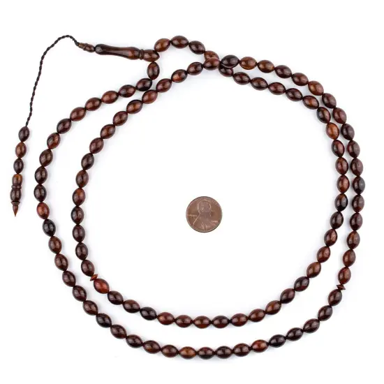 The Bead Chest Dark Brown Oval Wooden Arabian Prayer Beads 7x10mm Middle East 36 Inch Strand {2}