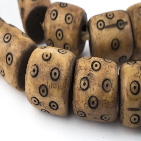 The Bead Chest Carved Eye Brown Bone Beads Barrel 26mm Kenya African Cylinder Large Hole 24 Inch Strand Handmade {1}