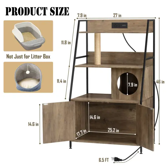 Litter Box Enclosure with Storage Shelves Light brown {2}