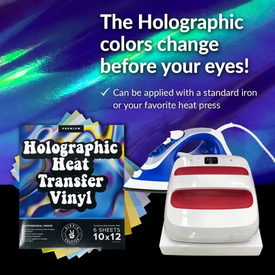 Holographic Permanent Vinyl HTV 6 Premium Permanent Vinyl Holographic Sheets Heat Transfer Holographic HTV Craft Foil Iridescent Opal Vinyl Sheets Without Roll in Gold Silver Chrome and Blue {6}