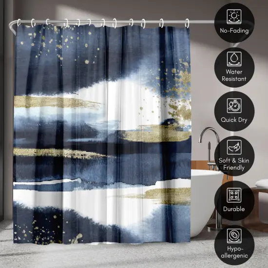 Americanflat 71" x 74" Shower Curtain, Abstract Navy Gold by Lisa Nohren {4}