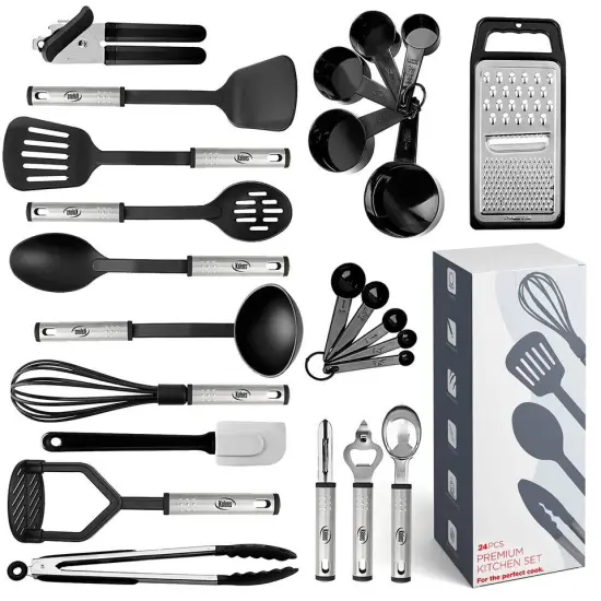 Black-Cooking Utensil Set 24 Piece Stainless Steel Heat Resistant Kitchen Gadget Tools {3}