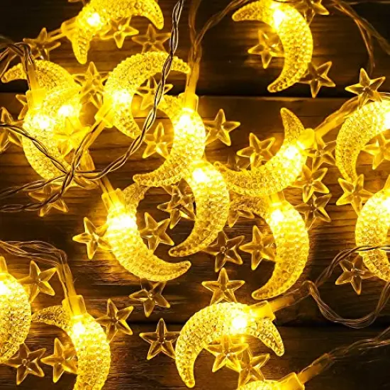 20ft 40 LED Moon & Star Fairy Lights - Warm White String Lights, Battery & USB Powered, 2 Modes, for Kids' Rooms, Gardens, Camping, Balcony, Holidays, Parties, Weddings, Gifts, Home Decor {4}
