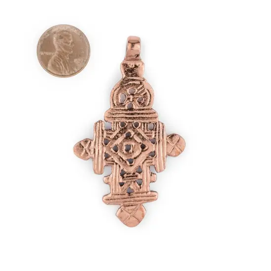 Copper Coptic Cross Pendant (68x40mm): Authentic Ethiopian East African Design for Jewelry & Necklace Making {2}