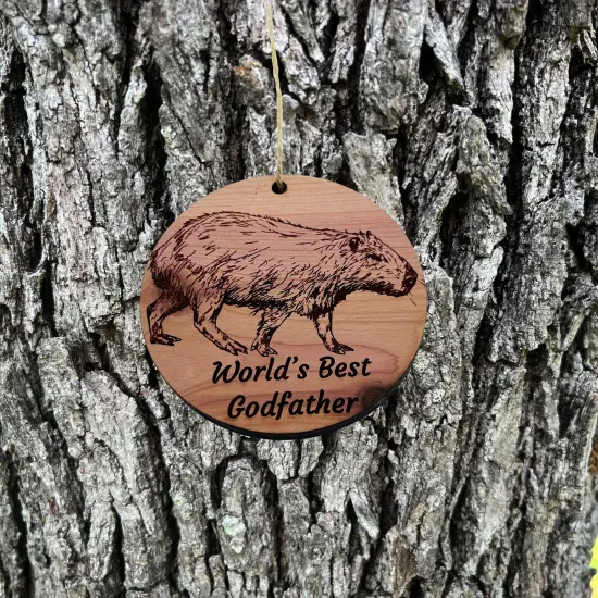 Worlds Best Godfather Capybara - Cedar Ornament {2}