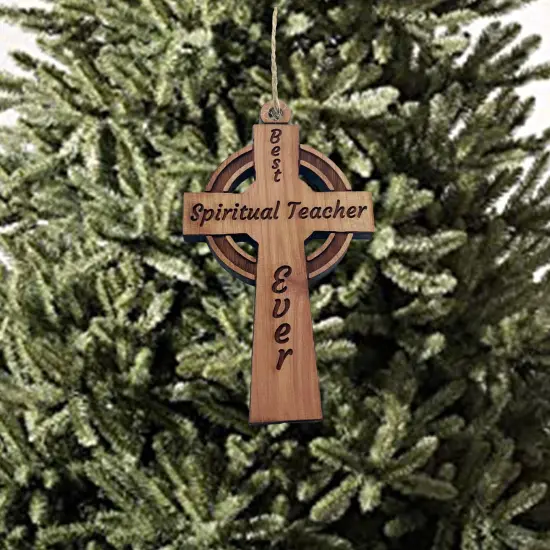 Best Spiritual Teacher Ever Celtic Cross - Cedar Ornament {2}