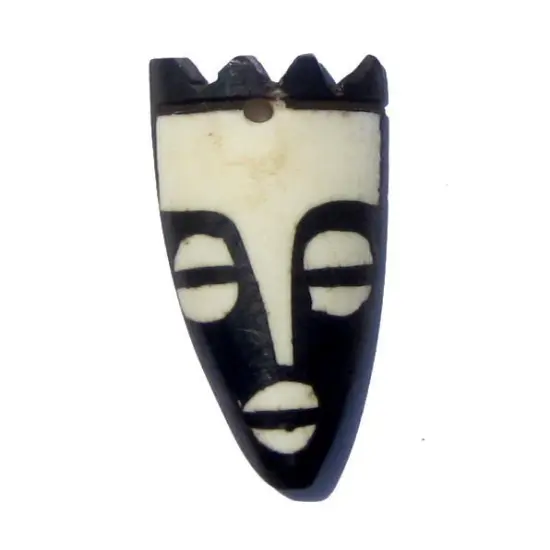 The Bead Chest Crowned Mask Batik Bone Pendant 20mm Kenya African Black and White Large Hole Handmade {1}