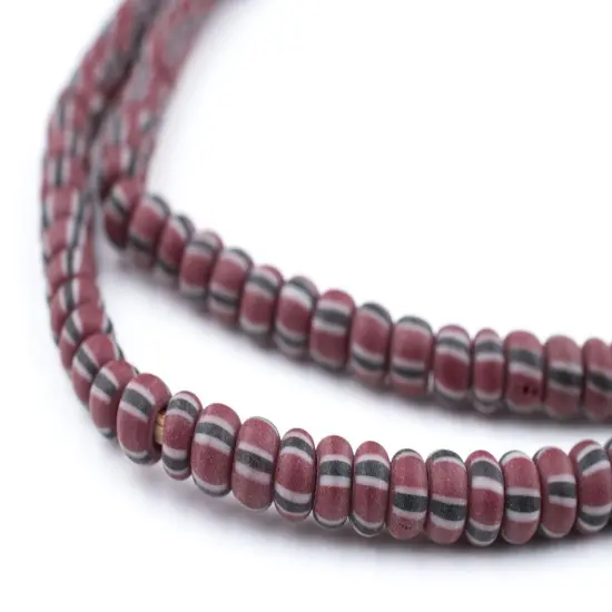 The Bead Chest Matted Brown Chevron Beads 4x5mm Ghana African Cylinder Glass Large Hole 25 Inch Strand Handmade {1}