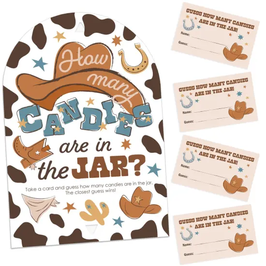 Big Dot of Happiness My First Rodeo - How Many Candies Little Cowboy 1st Birthday Party Game - 1 Stand and 40 Cards - Candy Guessing Game {1}