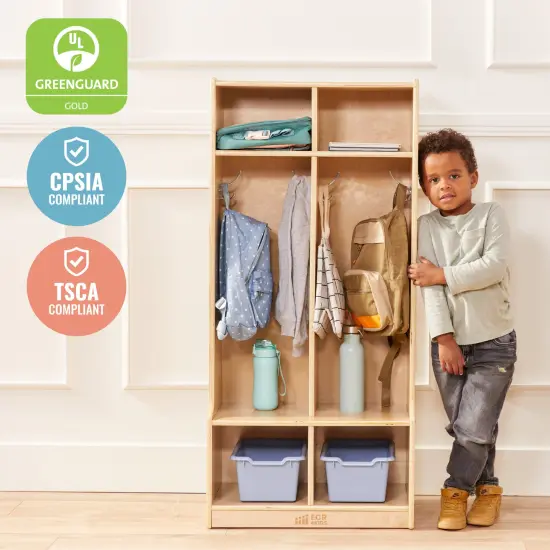 2-Section Coat Locker with Bench, Classroom Furniture Natural {5}
