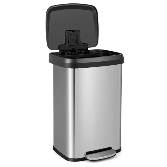 Costway 13.2 Gallon Step Trash Can Stainless Steel Airtight Garbage Bin for Home Kitchen Golden/Silver {8}