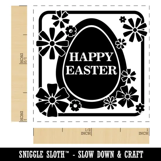 Happy Easter Egg Silhouette And Flowers Self-Inking Rubber Stamp Ink Stamper Black {1}