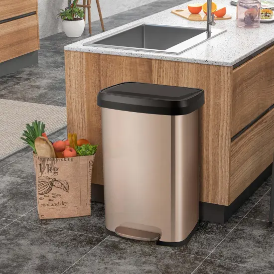 Costway 13.2 Gallon Step Trash Can Stainless Steel Airtight Garbage Bin for Home Kitchen Golden/Silver {9}