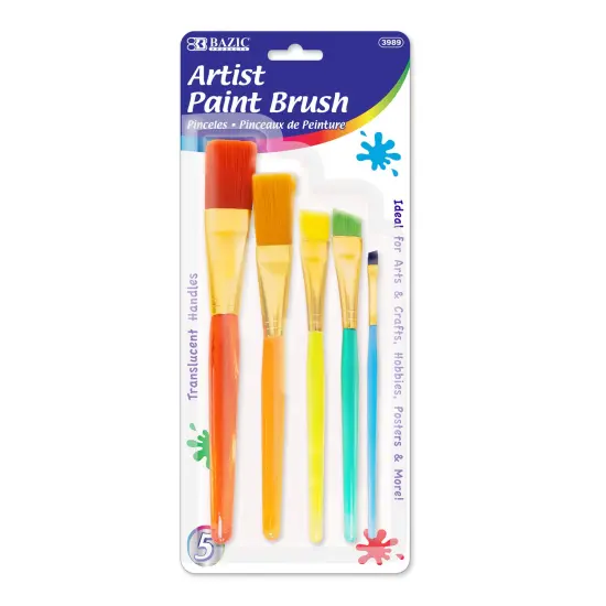 BAZIC Paint Brush Nylon w/ Translucent Handle set (5/Pack) {1}