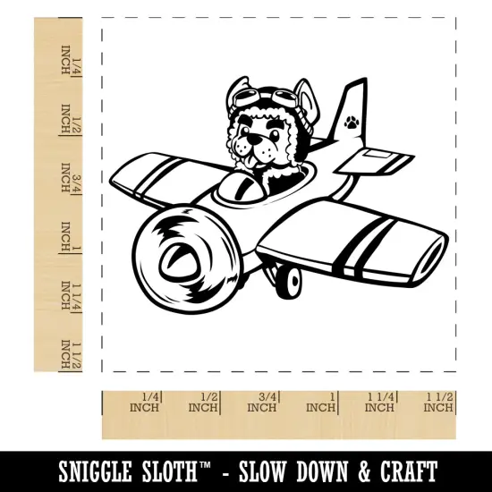 Puppy Pilot Dog in Airplane Self-Inking Rubber Stamp Ink Stamper Red {1}
