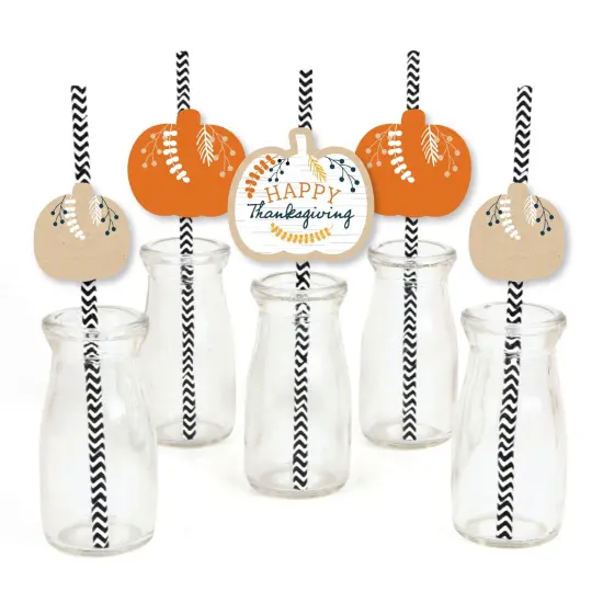 Big Dot of Happiness Happy Thanksgiving - Paper Straw Decor - Fall Harvest Party Striped Decorative Straws - Set of 24 {1}