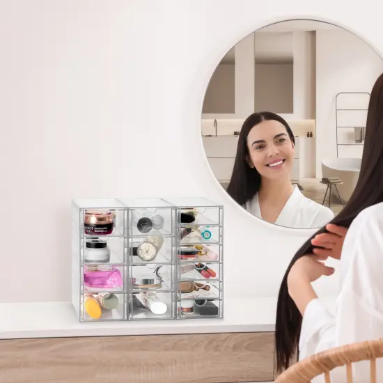 Sorbus 14 Drawers Acrylic Organizer for Makeup, Organization and Storage, Art Supplies, Jewelry, Stationary - 3 Pcs Clear Stackable Storage Drawers {3}