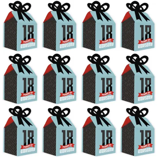 Big Dot of Happiness Boy 18th Birthday - Square Favor Gift Boxes - Eighteenth Birthday Party Bow Boxes - Set of 12 {6}