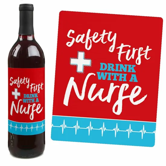 Big Dot of Happiness Nurse Graduation - Medical Nursing Graduation Party Decorations for Women and Men - Wine Bottle Label Stickers - Set of 4 {7}