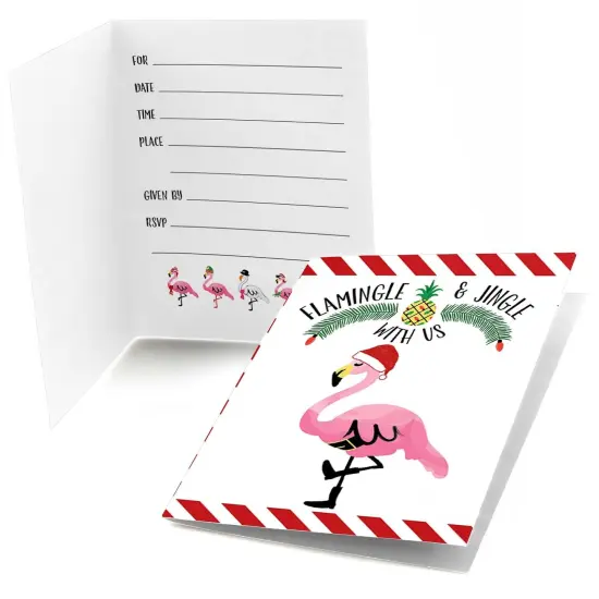 Big Dot of Happiness Flamingle Bells - Fill-in Tropical Flamingo Christmas Party Invitations (8 Count) {1}
