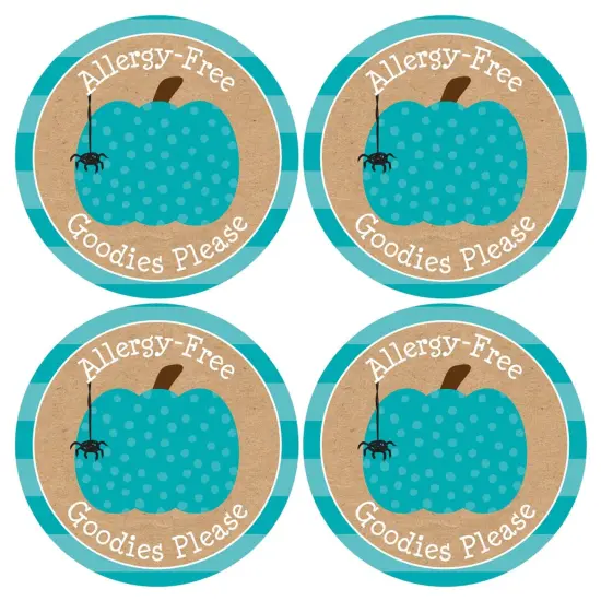 Big Dot of Happiness Teal Pumpkin - Halloween Allergy Friendly Trick or Trinket Name Tags - Party Badges Sticker Set of 12 {7}
