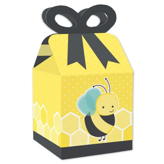 Big Dot of Happiness Honey Bee - Square Favor Gift Boxes - Baby Shower or Birthday Party Bow Boxes - Set of 12 {1}