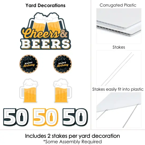 Big Dot of Happiness Cheers and Beers to 50 Years - Yard Sign and Outdoor Lawn Decorations - 50th Birthday Party Yard Signs - Set of 8 {6}