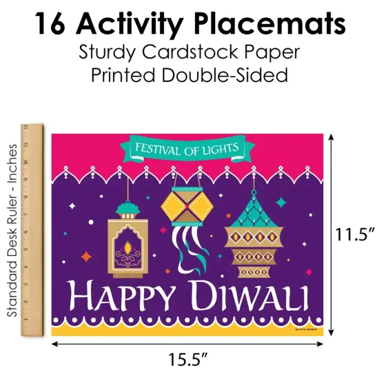 Big Dot of Happiness Happy Diwali - Paper Festival of Lights Party Coloring Sheets - Activity Placemats - Set of 16 {6}