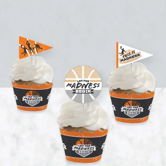 Big Dot of Happiness Basketball - Let the Madness Begin - Cupcake Decoration - College Basketball Party Cupcake Wrappers & Treat Picks Kit - Set of 24 {4}