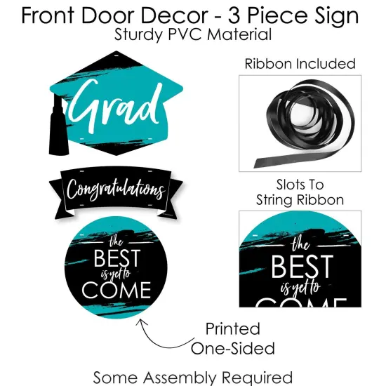 Big Dot of Happiness Teal Grad - Best is Yet to Come - Hanging PorchTurquoise Graduation Party Outdoor Decor - Front Door Decor - 3 Piece Sign {6}