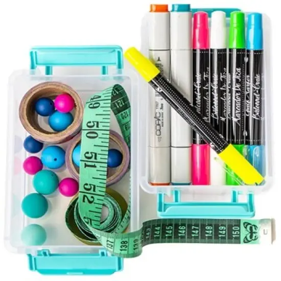 John Bead Joy Filled Storage Stackable Containers 2/Pkg-Clear/Turquoise 5.5"X4"X2" {5}