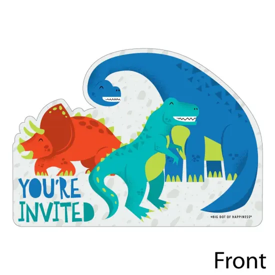 Big Dot of Happiness Roar Dinosaur - Shaped Fill-in Invites - Dino Mite T-Rex Baby Shower or Birthday Party Invite Cards with Envelopes - Set of 12 {3}