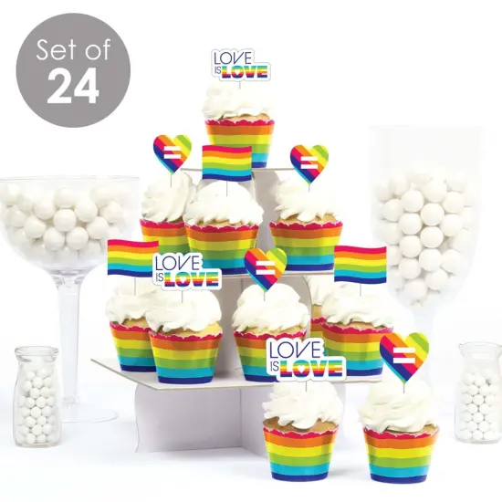 Big Dot of Happiness Love is Love - Pride - Cupcake Decoration - Rainbow Party Cupcake Wrappers and Treat Picks Kit - Set of 24 {3}