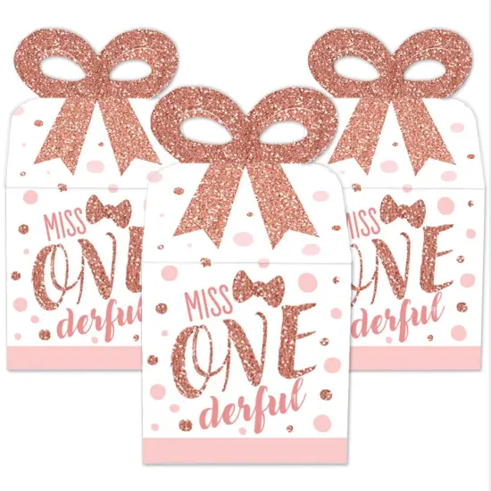 Big Dot of Happiness 1st Birthday Little Miss Onederful - Square Favor Gift Boxes - Girl First Birthday Party Bow Boxes - Set of 12 {3}