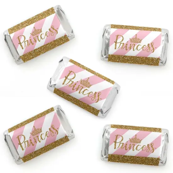 Big Dot of Happiness Little Princess Crown - Mini Candy Bar Wrapper Stickers - Pink and Gold Baby Shower or Birthday Party Small Favors - 40 Count {1}