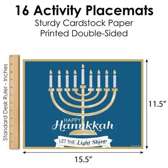 Big Dot of Happiness Happy Hanukkah - Paper Chanukah Holiday Party Coloring Sheets - Activity Placemats - Set of 16 {6}