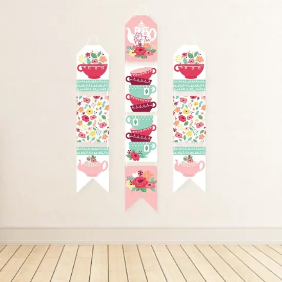 Big Dot of Happiness Floral Let's Par-Tea - Hanging Vertical Paper Door Banners - Garden Tea Party Wall Decoration Kit - Indoor Door Decor {4}