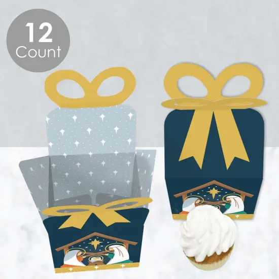 Big Dot of Happiness Holy Nativity - Square Favor Gift Boxes - Manger Scene Religious Christmas Bow Boxes - Set of 12 {4}
