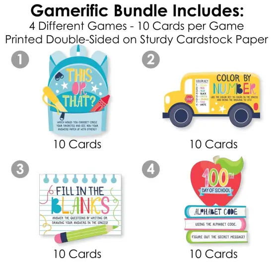 Big Dot of Happiness Happy 100th Day of School - 100 Days Party Games - 10 Cards Each - Gamerific Bundle {4}