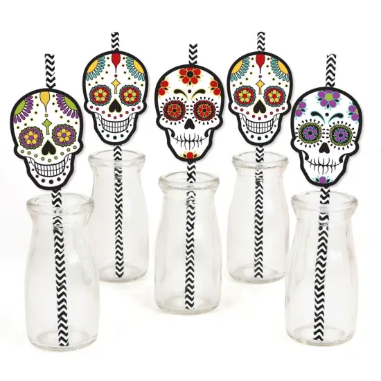 Big Dot of Happiness Day of the Dead - Paper Straw Decor - Sugar Skull Party Striped Decorative Straws - Set of 24 {1}