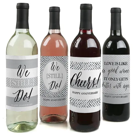 Big Dot of Happiness We Still Do - Wedding Anniversary Decorations for Women and Men - Wine Bottle Label Stickers - Set of 4 {1}