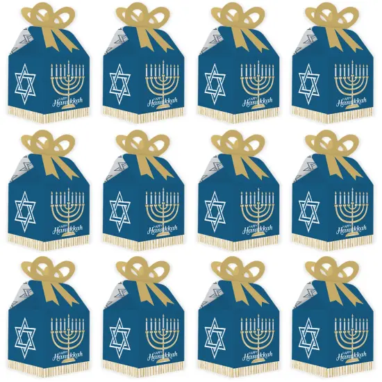 Big Dot of Happiness Happy Hanukkah - Square Favor Gift Boxes - Chanukah Holiday Party Bow Boxes - Set of 12 {6}