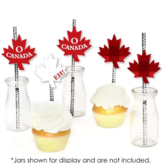 Big Dot of Happiness Canada Day - Paper Straw Decor - Canadian Party Striped Decorative Straws - Set of 24 {6}